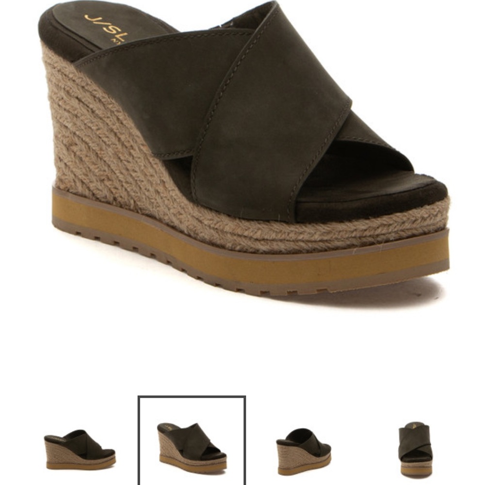 J Slides Black Wedge Espadrilles Slip-On